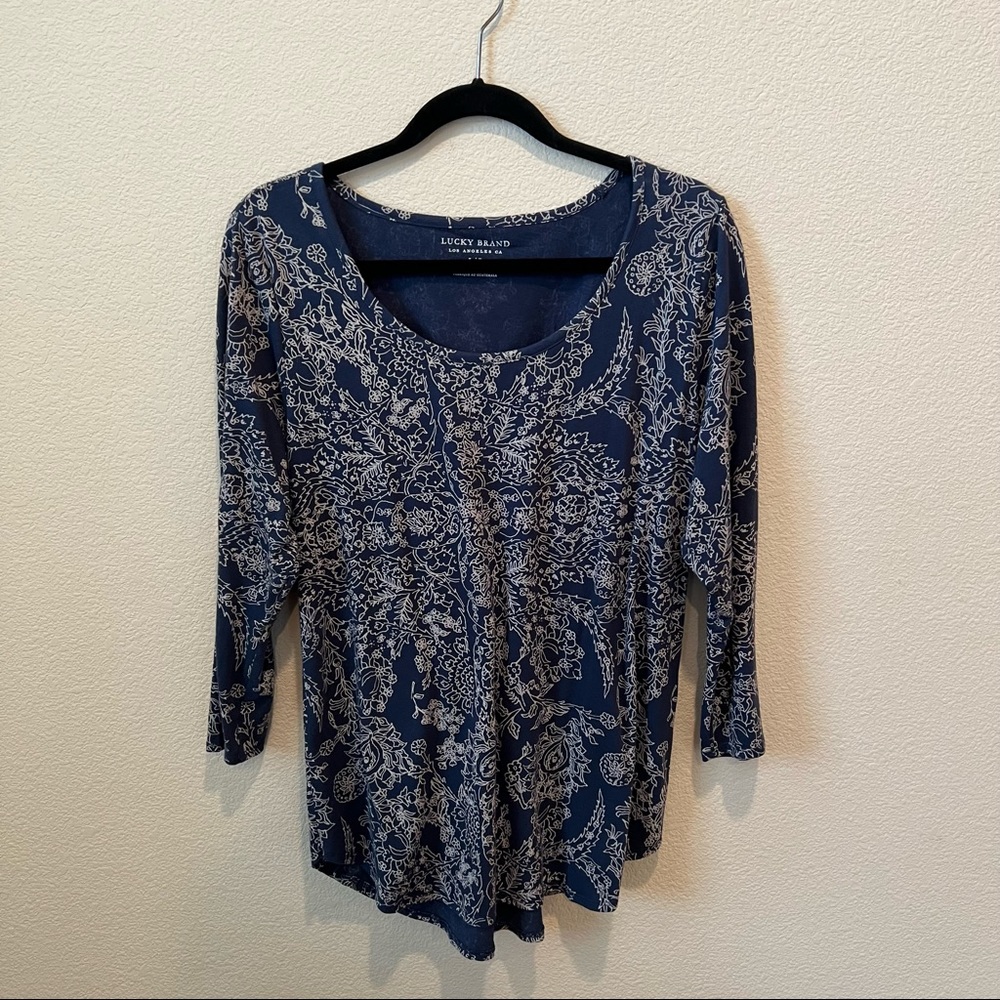 Lucky Brand Navy and Tan Shirt